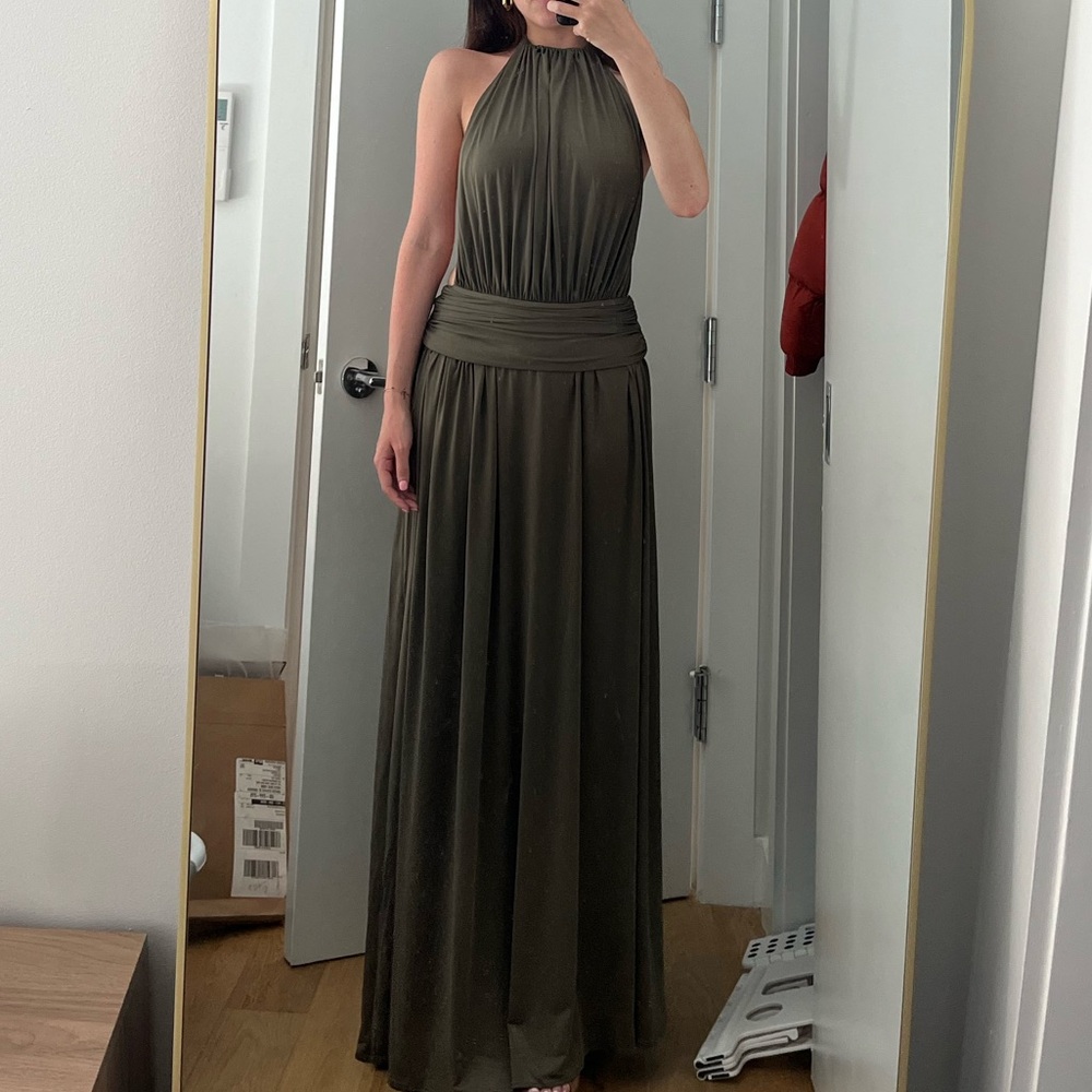 Halter Neck Maxi Dress in Olive Brown - Picture 6 of 6